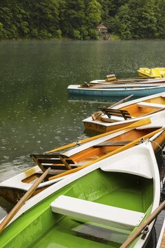 Rowing boats, Freibergsee, near Oberstdorf, Allg&auml;u, Bavaria, Germany
