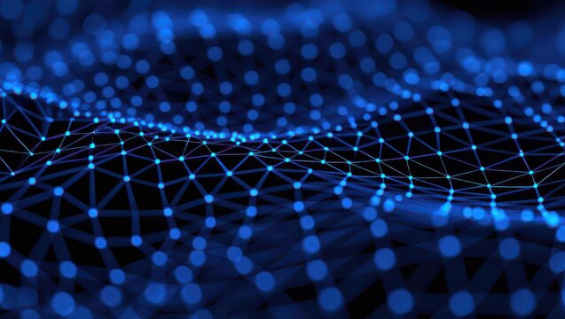 Abstract digital network connection background, representing data flow and communication, with a dark blue color scheme.