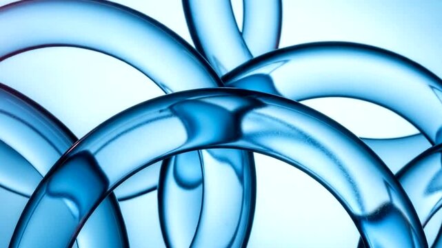 Abstract closeup of interlocking transparent blue rings with light reflections