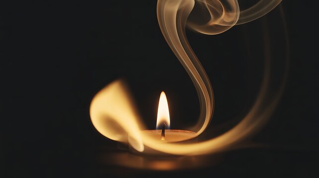 Warm glowing candlelight with rising smoke on a dark background