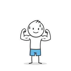 Obraz premium Cartoon character flexing muscles, showing strength and fitness, with a happy expression