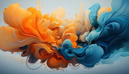 abstract cloud of swirling orange and blue ink