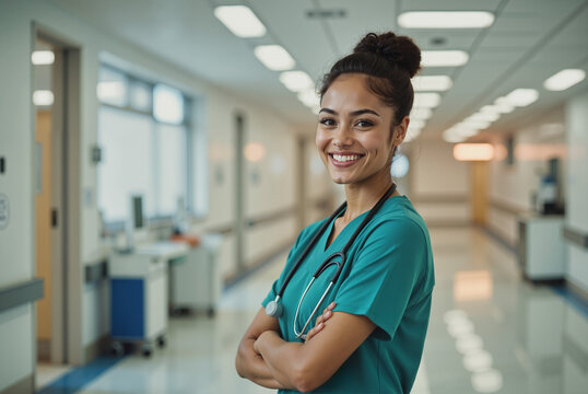 Medical Interpreter in Hospital Setting – Smiling Female Healthcare Professional With Stethoscope for Deaf Communication, Accessible Healthcare, and International Day of the Deaf Awareness