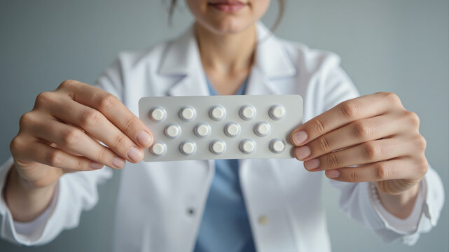 Contraceptive Pill Blister Pack in Female Hands – Modern Birth Control Medication for Reproductive Health Awareness and Family Planning Education - Powered by Adobe