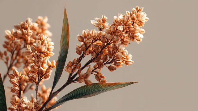 Ripe sorghum stalks with grains ready for harvest are displayed on a neutral background, highlighting the agricultural significance of this versatile crop