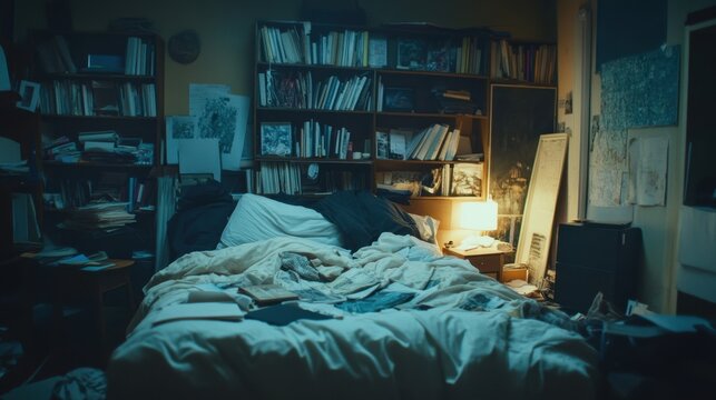 Messy Writers Room at Night.