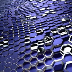Fototapeta premium Futuristic metallic honeycomb with gradient silver-to-cobalt reflections