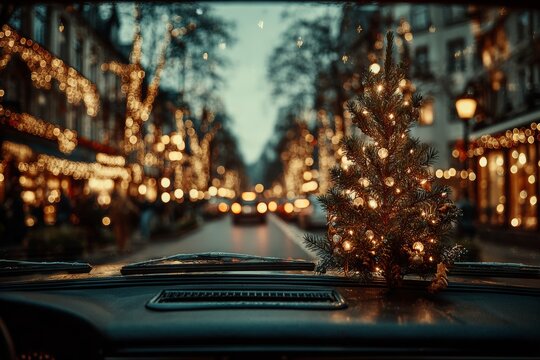 Christmas tree next to the car. Generative AI