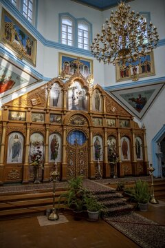 Interior view, Russian Orthodox Church Cathedral of the Holy Trinity, Karakol, Kyrgyzstan