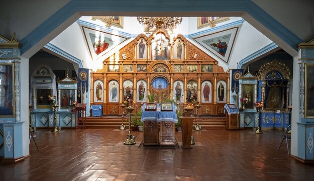 Interior with altar, Russian Orthodox Church Cathedral of the Holy Trinity, Karakol, Kyrgyzstan