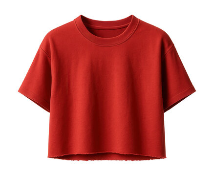 Bold red boxy cropped tee with a raw hemline.