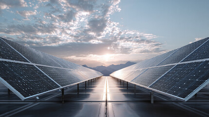 A vast array of solar panels gleam beneath the open sky, harnessing the power of the sun