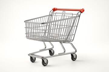 Detailed metal shopping cart isolated on white, clean commercial object photo