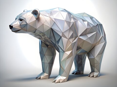Geometric polar bear sculpture made from recycled paper and cardboard materials