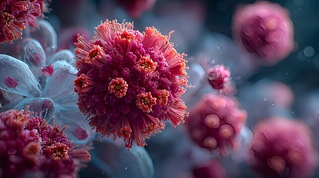 Microscopic view of virus cells and molecules for medical research and science - Powered by Adobe