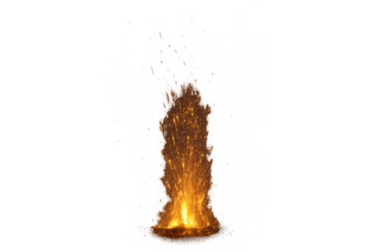 Flickering golden sparks erupting from a fiery base on a transparent alpha channel background