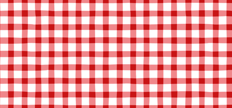  Red vichy seamless checkered pattern. Classic picnic tablecloth texture, Italian pizzeria fabric, retro textile, basket napkin, wrapping paper and vintage vector background design