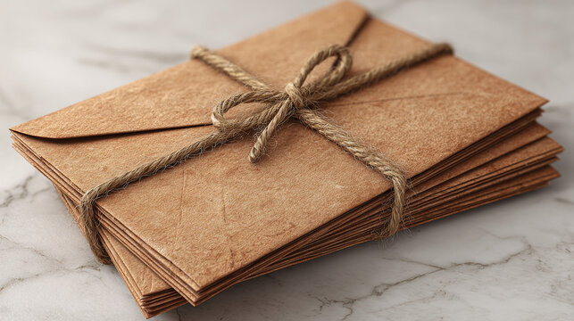 A stack of vintage envelopes tied with twine, a timeless image of correspondence