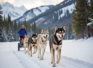 Sled Dog Team – Wilderness Carting Adventure for Winter Sports, Outdoor Expedition, and Arctic Exploration Themes