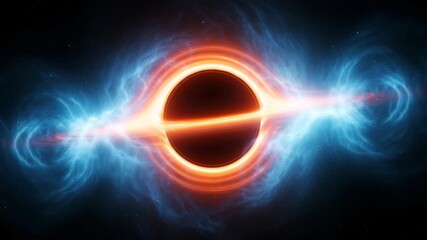Cosmic black hole accretion disk with glowing plasma jets and nebulae in deep space with stars - Powered by Adobe