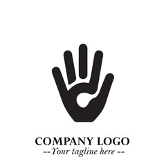 Fototapeta premium Minimalist Black Hand Logo Symbol on White Background in Clean Modern Silhouette Style