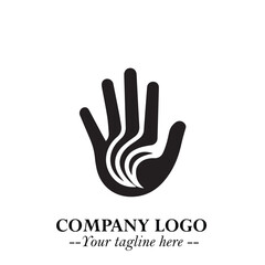 Fototapeta premium Minimalist Black Hand Logo Symbol on White Background in Clean Modern Silhouette Style