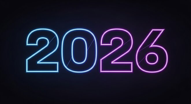 2026 in neon light against black background