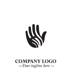 Fototapeta premium Minimalist Black Hand Logo Symbol on White Background in Clean Modern Silhouette Style