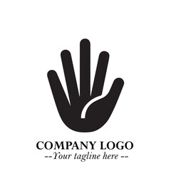 Fototapeta premium Minimalist Black Hand Logo Symbol on White Background in Clean Modern Silhouette Style