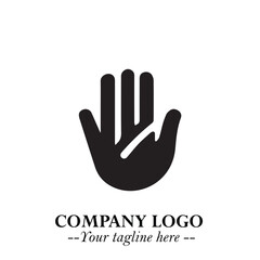 Obraz premium Minimalist Black Hand Logo Symbol on White Background in Clean Modern Silhouette Style