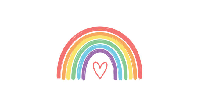 A colorful, hand-drawn rainbow arches over a simple red heart, symbolizing hope, love, and positivity in a cheerful, childlike illustration.