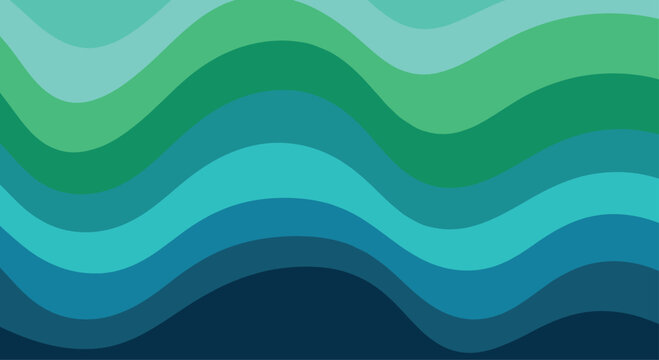Abstract wavy background featuring a gradient of cool blues and greens evoking the ocean or flowing water, creating a calming and serene visual effect.