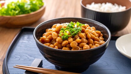 Fototapeta premium 朝食の納豆と白米の和食膳4