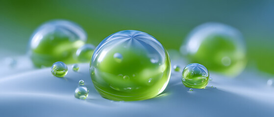 Fresh scene with green molecules and droplets