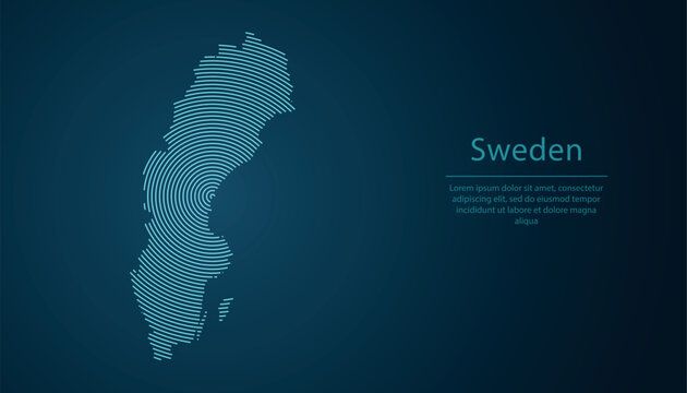 Sweden map contour with abstract circular line pattern