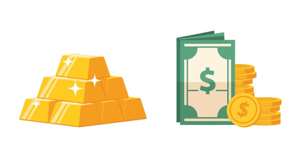 A visual representation of wealth gold bars cash and golden coins