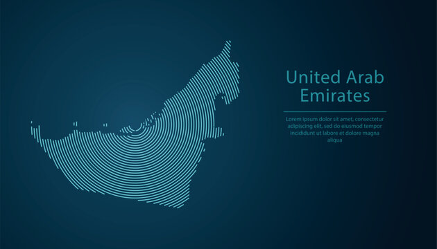 United Arab Emirates map contour with abstract circular line pattern