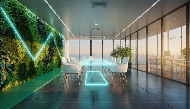 Futuristic Eco-Luxury Boardroom with Neon Green Energy Design