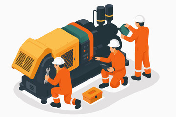 Fototapeta premium Skilled maintenance team services heavy industrial machinery for peak performance and longevity