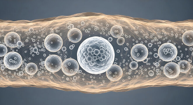 Microscopic View of Cells and Particles in Biological Tissue for Medical Research and Science