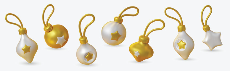 Set of elegant Christmas ornaments with white accents, perfect for festive designs, holiday branding, greeting cards and seasonal decorations