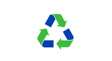 Obraz premium Recycling symbol with three chasing arrows in blue and green, isolated on