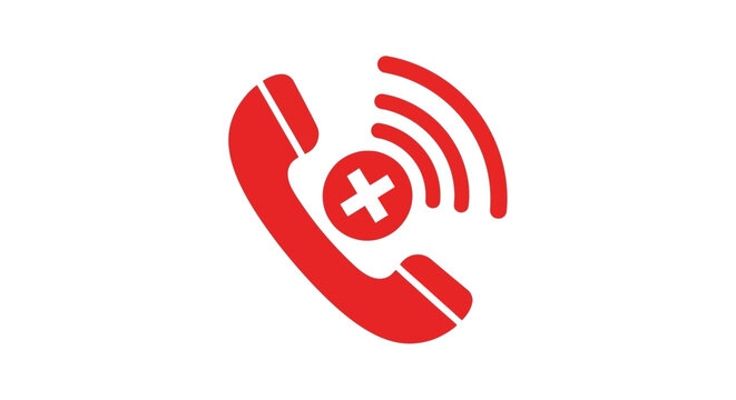 Red telephone icon with cross symbol and sound waves, representing blocked or unavailable call, isolated on