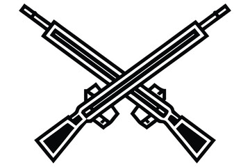 Naklejka premium Two crossed assault rifles create a striking black and white emblem over white