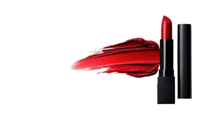 Bold Red Lipstick with Brush Stroke on Transparent Background