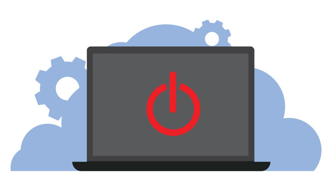 laptop with turn off button icon on screen