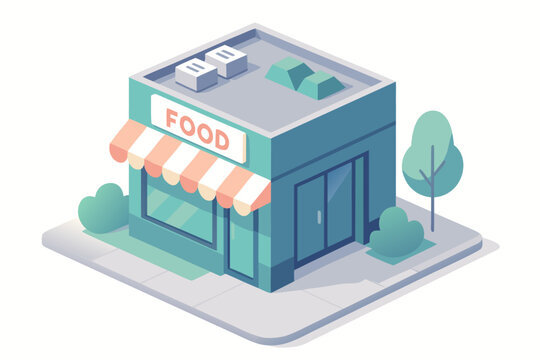 Isometric food store illustration for fresh branding or unique restaurant web design and modern marketing materials