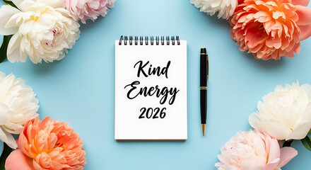 Minimalist and motivational still life emphasizing wellness and planning for 2026, with a central text element and decorative floral border.