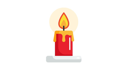 Illustration of a Burning Candle on a White Background, Depicting Light and Warmth