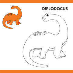 Diplodocus Copy Colour worksheet for kids